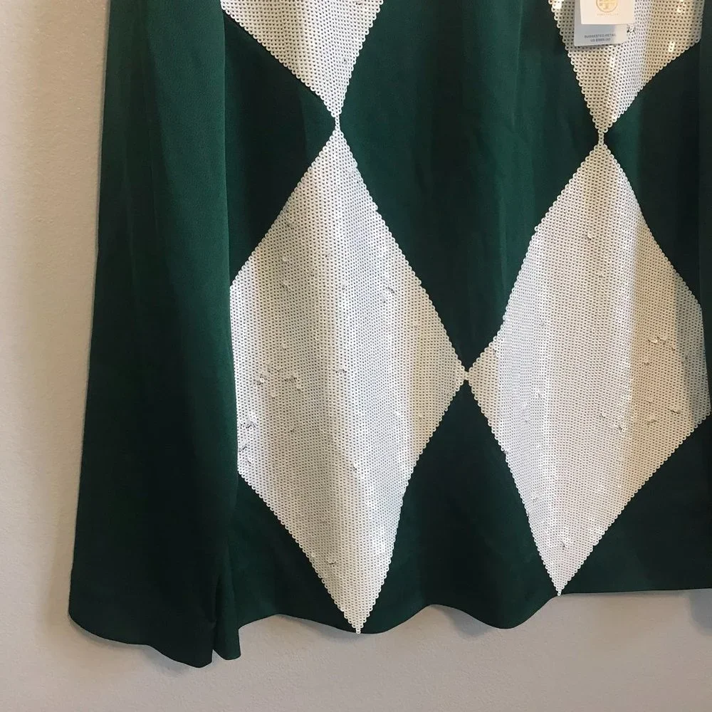 Tory Burch Green and White Argyle Knit Tunic